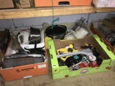 Three boxes of tools, kitchen wares etc.