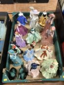 A tray of Worcester, a Doulton figure etc.