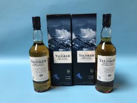 Two bottles of Talisker 10 year old single malt whisky