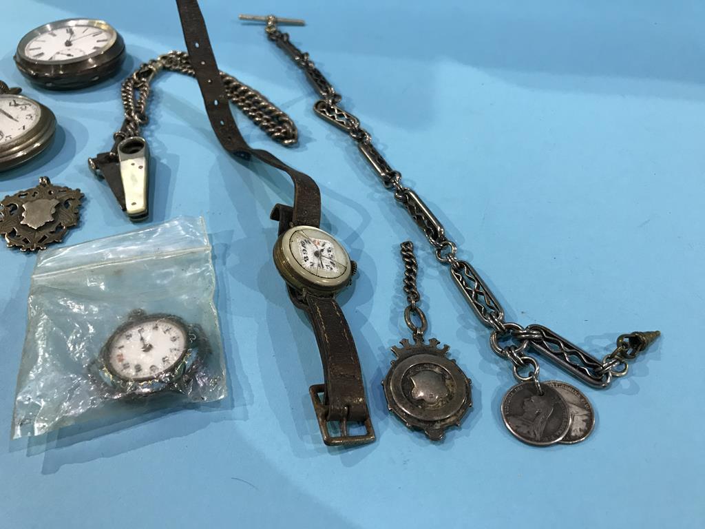 Tin of silver pocket watches and fobs etc. - Image 2 of 4