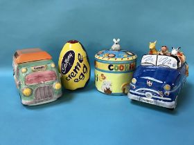 Four novelty Cookie jars