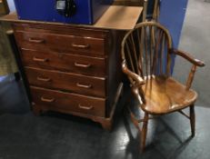 Chest of drawers and a Windsor chair