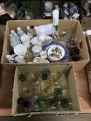 Two boxes of assorted china and glassware