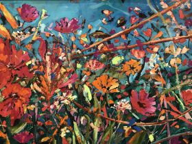 Julie Dumbarton, oil, signed, 'Summers Garden', 120cm x 150cm