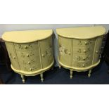 Pair of decorative half moon chests, 72cm wide