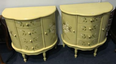 Pair of decorative half moon chests, 72cm wide