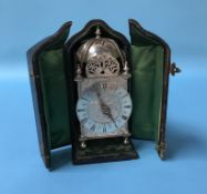 A small silver lantern style clock, Birmingham, 1902, Douglas Clock Company, with original carry