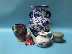 Two modern Chinese vases and three pieces of Royal Doulton