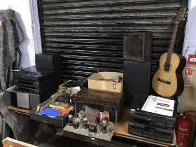 Aiwa stereo and a quantity of old wireless parts and accessories
