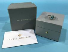 A Kat Florence Brazilian Paraiba tourmaline and diamond ring, tourmaline 2.23ct, diamonds approx.