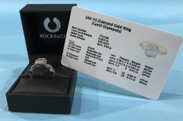 A Rock & Co. Cavill 18ct white gold diamond ring, total weight 0.619ct, with certificate