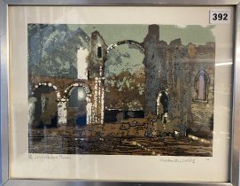 Print, Norman Wade, 'Lindisfarne Priory', limited edition, 35/100, signed in pencil, 28cm x 35cm