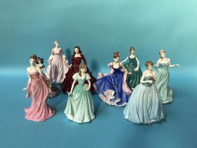 Five Coalport figurines, three Royal Doulton figures and a Leonardo figure