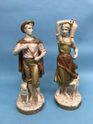 A tall pair of Royal Dux figures of a Shepherd and Shepherdess, 56cm high