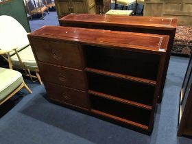 Oriental bookcase, with three drawers, 114cm wide