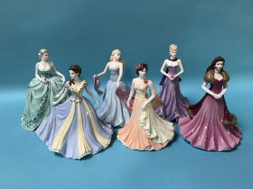 Six Coalport figurines, 'Michelle', 'Forever Yours', 'Evening Romance', 'Sadie', 'Royal Premiere'