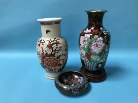 Modern cloisonne vase and bowl and an Oriental vase
