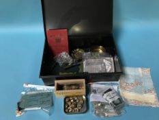 Box of Militaria containing map of France, trench art, tunic buttons etc.