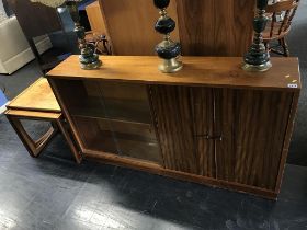 Teak bookcase and a nest of tables