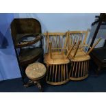 Set of four Ibex chairs, Piano stool and a corner washstand