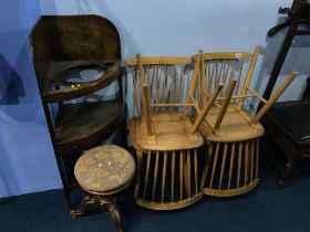 Set of four Ibex chairs, Piano stool and a corner washstand