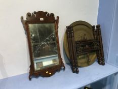 Indian brass folding table and a mahogany mirror