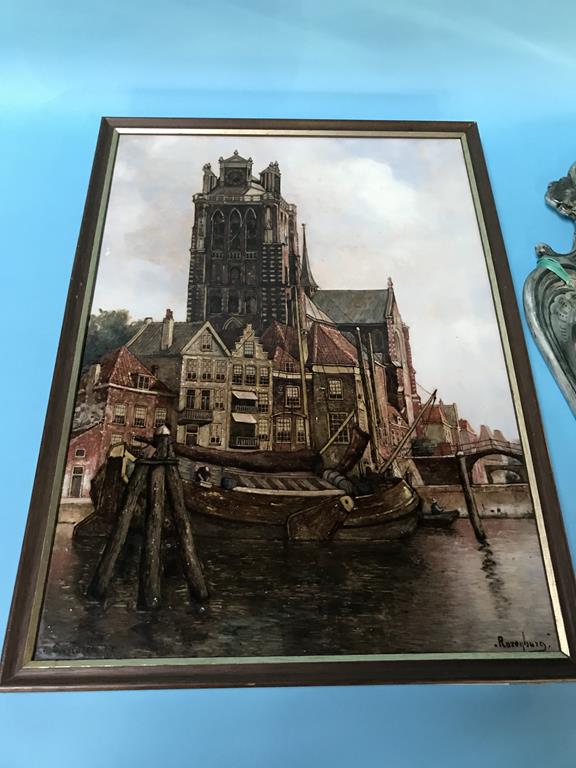 A Rozenburg porcelain plaque and a Delft plaque - Image 2 of 23