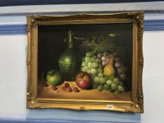 Framed still life, oil on canvas signed Frank Lean, 49 x 39cm