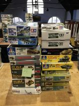 Twenty various boxed Italeri, Mini Art and Tamiya model kits