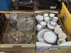 A box of glassware and Wedgwood Waverley dinnerwares