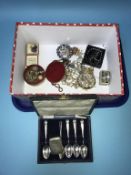 Box of assorted including costume jewellery, silver napkin rings etc.