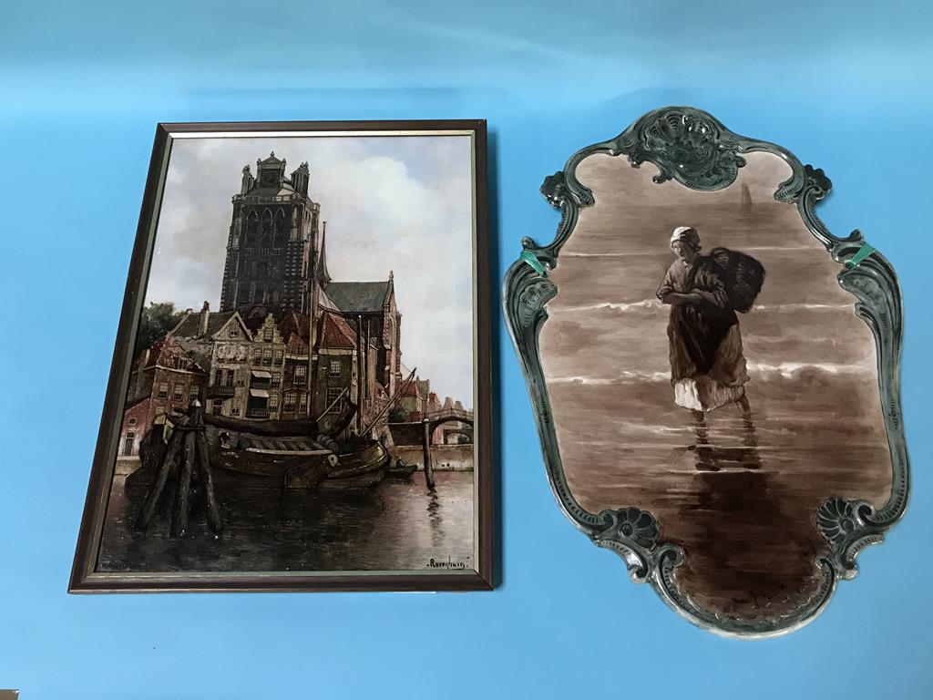 A Rozenburg porcelain plaque and a Delft plaque