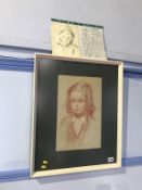 Chalk portrait of a girl by Hermione Hammond, with accompanying letters from the artist