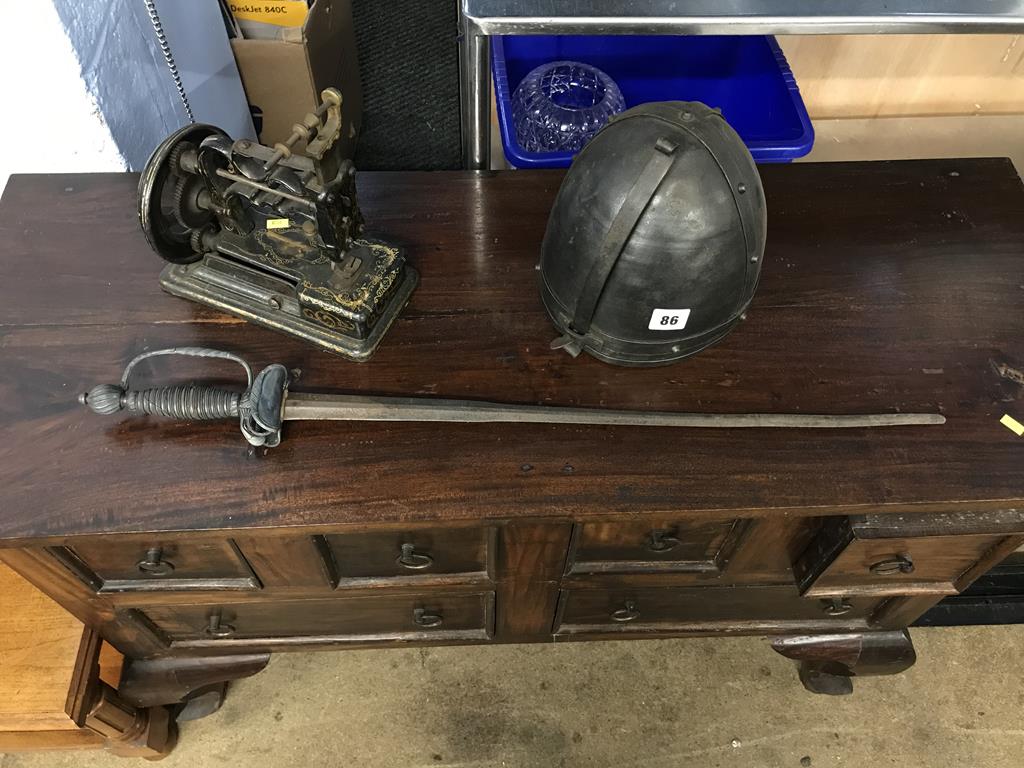 An F. Franx of Liverpool sewing machine, a sword and replica helmet - Image 4 of 4