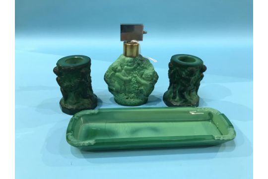 An Art Deco design Ingrid Malachite dressing table set