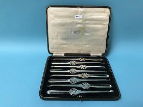 Cased set of silver lobster picks, Frank Cobb and Co., Sheffield, 1937, 280 grams
