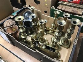 Box of brassware and various metalwares