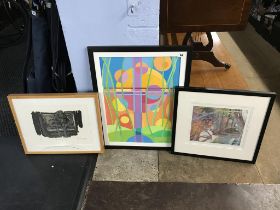Derek English, geometric oil and two prints