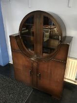 An Art Deco oak geometric designed china cabinet