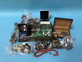 Quantity of costume jewellery, cap and shoulder badges, enamel badges etc.