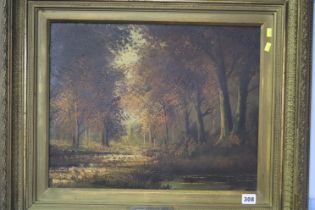 Unsigned, oil on panel, 'Autumn Woodland Scene', bears label A.Grimshaw, 38 x 48cm