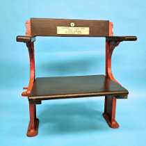 A Clockstand seat from Sunderland AFC Roker Park, the brass plaque reads 'Farewell to Roker Park