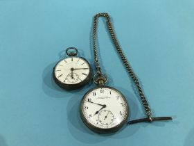 Two silver pocket watches and an Albert