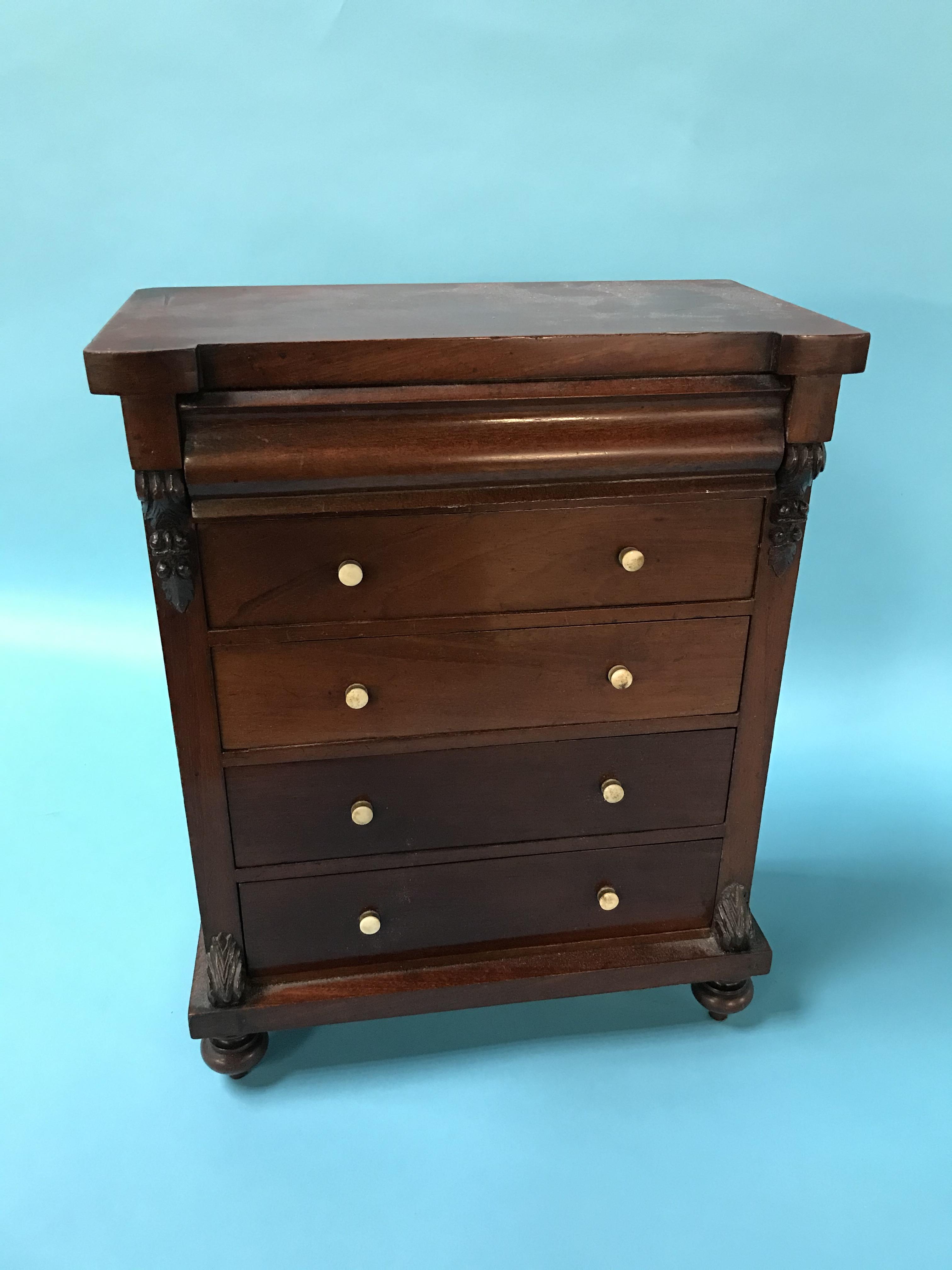 A miniature mahogany Victorian straight front chest of drawers, with cushion drawer, below four long - Image 3 of 4