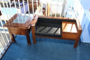 Teak telephone seat and a square top table