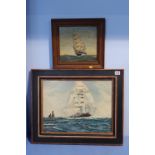 George Moffat, oil, signed, dated 1916, 'Steamship and Tall Ships at Sea', 21 x 23cm and unsigned,