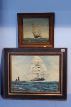 George Moffat, oil, signed, dated 1916, 'Steamship and Tall Ships at Sea', 21 x 23cm and unsigned,