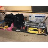Three boxes of assorted and a sewing machine