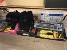 Three boxes of assorted and a sewing machine