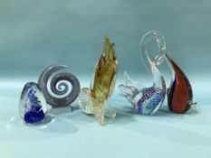 Five coloured glass animals